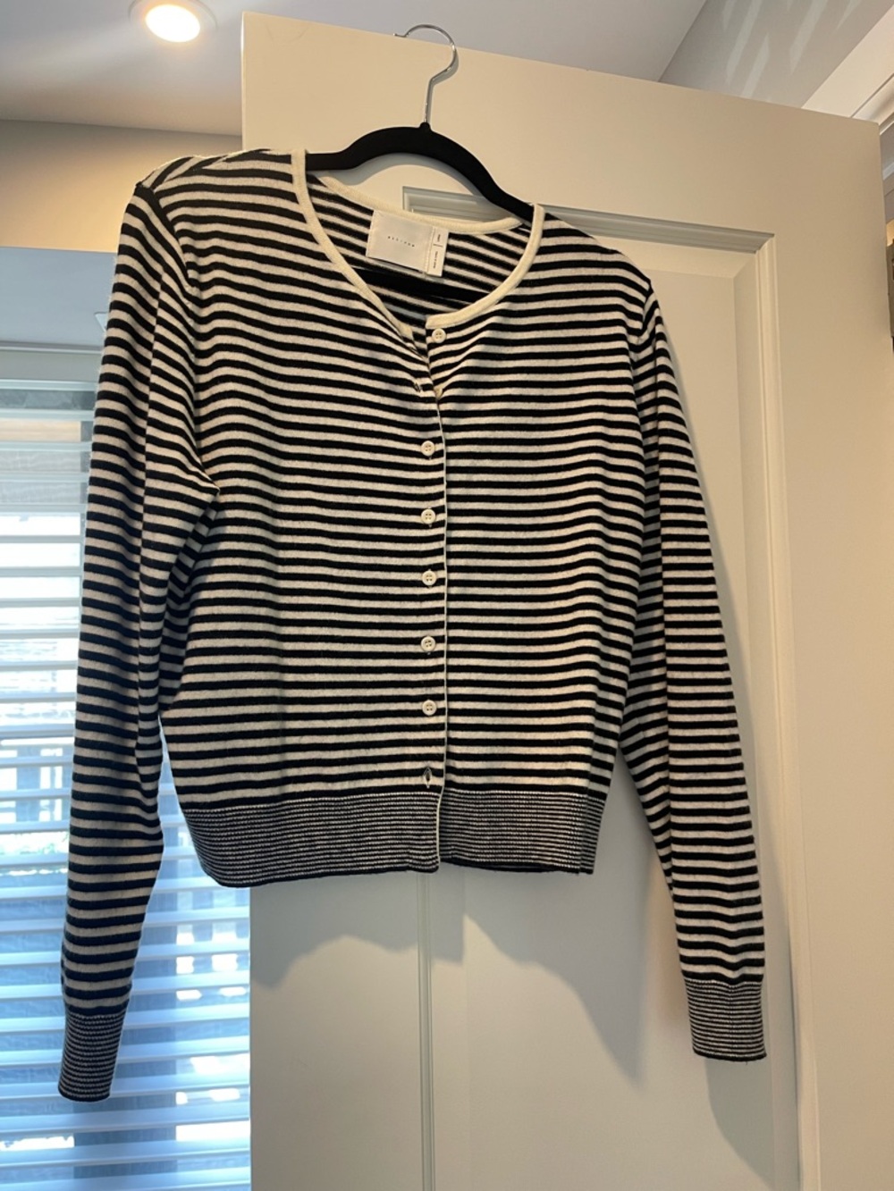 Striped Black & White Button-Front Women’s Cardigan